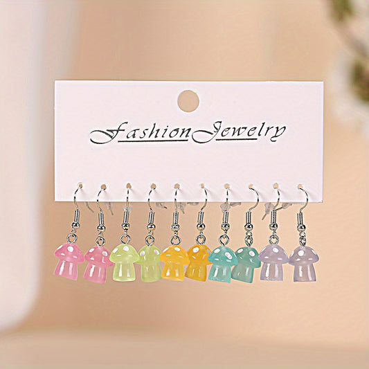 5 Pairs Colorful Mushroom Earrings Set for Kids Teen Girls Women