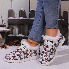 Christmas Style Snow Boots Santa Claus Pattern Plush Comfort Flats