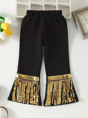 Girls' Sequins Tassel Fringe Bell Bottom Pants & Versatile Spring Fall Outerwear