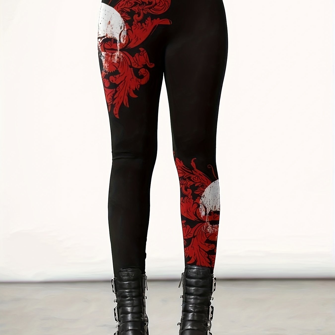Skull & Floral Print Plus Size Leggings
