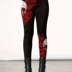 Skull & Floral Print Plus Size Leggings
