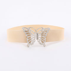 Vintage Butterfly Buckle Elastic Belt Metal Clasp Cinch Buckle Dress Belt
