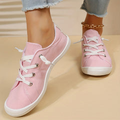 Women's Pink Canvas Low Top Lace Up Sneakers