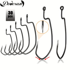 Dovesun EWG 30pcs Fishing Hook Offset Worm Hooks Texas Rig Hooks Bass Hooks