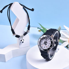 Boys' Soccer Sports Watch LED Glow Wristwatch & Bracelet Set