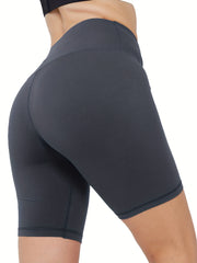 Solid Sports Shorts Elastic Running Fitness Tight Shorts Women's Activewear