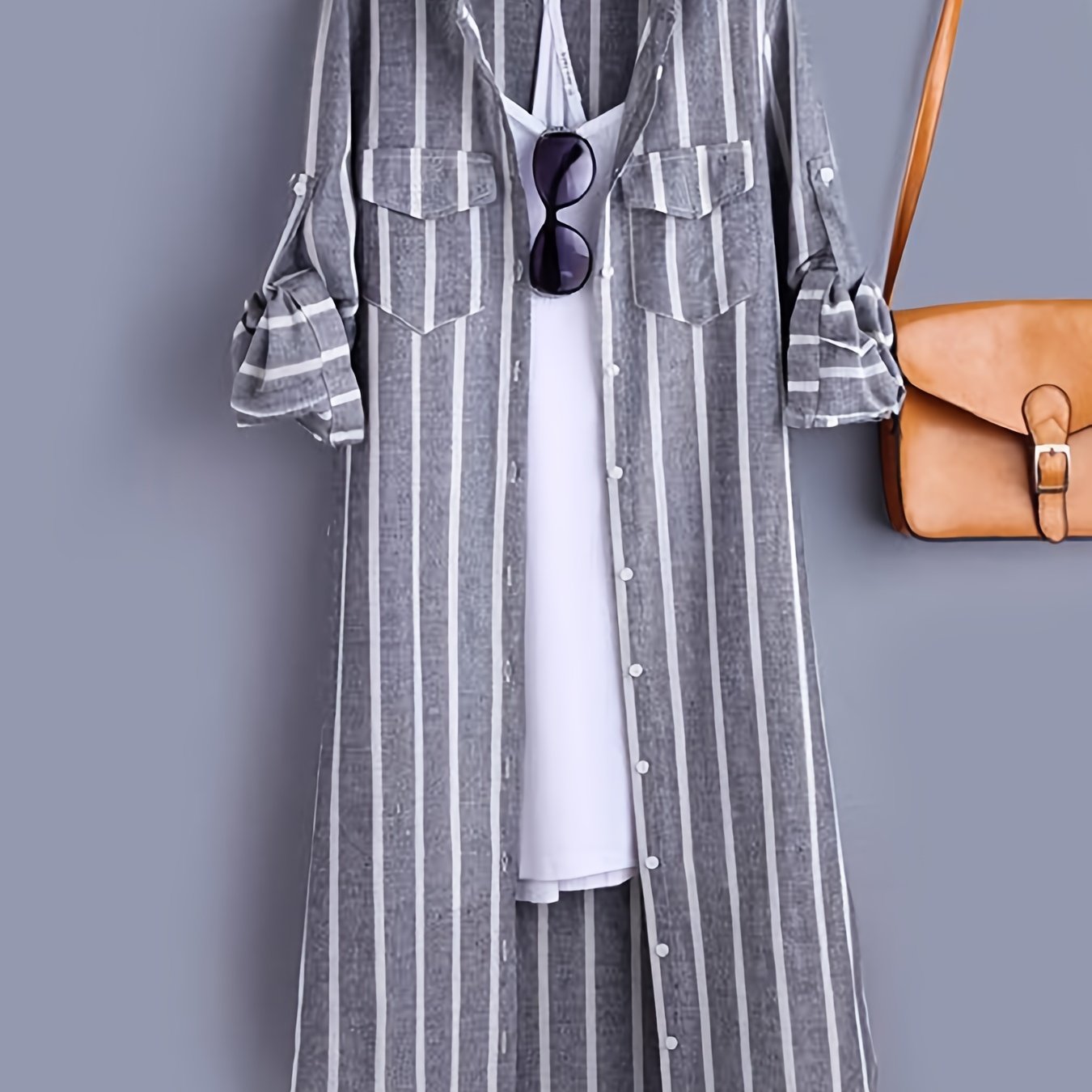 Striped Long Sleeve Button Up Shirt Dress