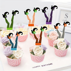 12pcs Halloween Witch's Boot Cake Topper Set Cupcake Decorations