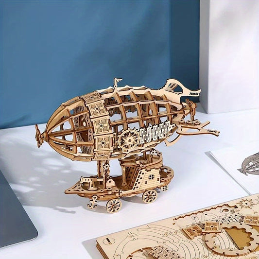 3D Wooden Airship Puzzle DIY Wooden Blimp Model Adult's Toy