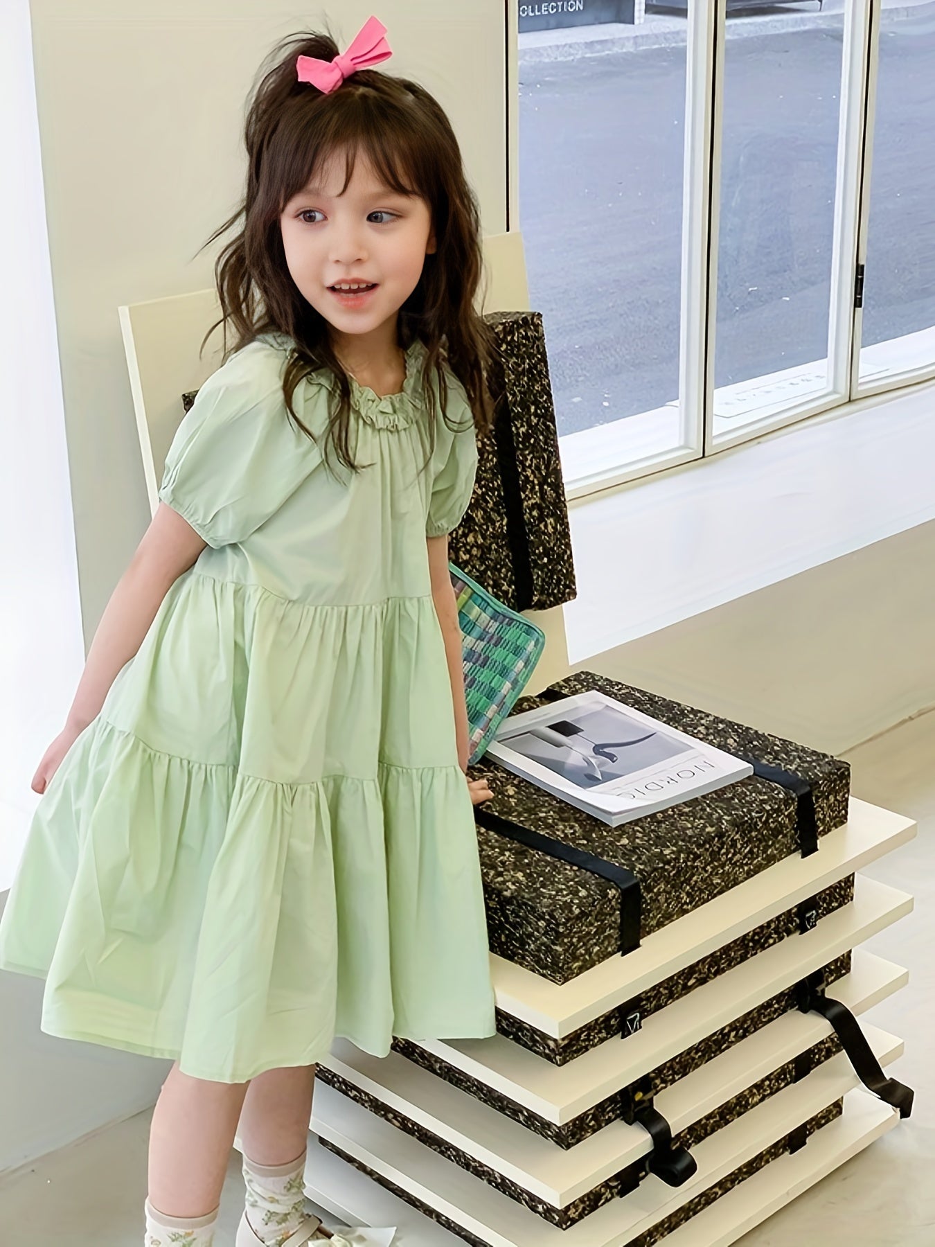 Girl's Princess Dress Cotton Puff Sleeve Summer Clothing