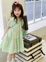 Girl's Princess Dress Cotton Puff Sleeve Summer Clothing