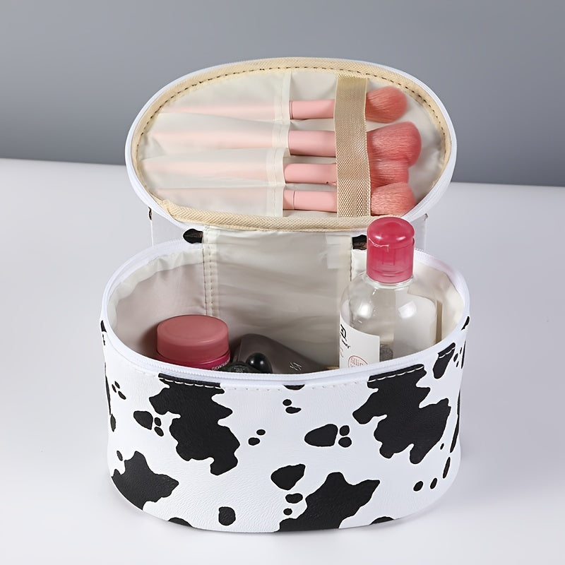 Cow Print Makeup Bag with Zipper Closure