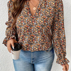 Boho Blouse Women's Ruffle Trim Floral Print Shirt Top