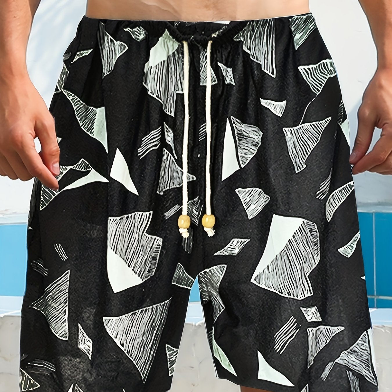 Stones Print Casual Drawstring Summer Pool Beach Shorts Men's Lounge Shorts