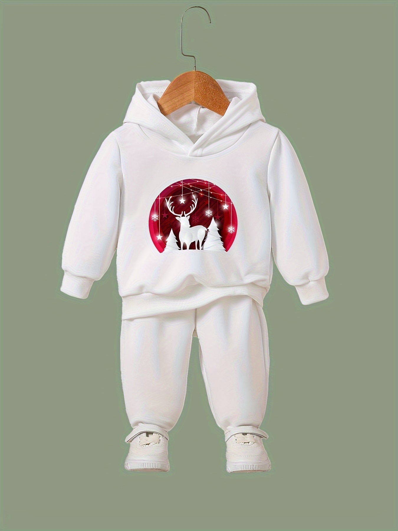 Girls 2pc Christmas Elk Hooded Sweatshirt Set