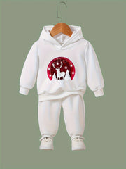Girls 2pc Christmas Elk Hooded Sweatshirt Set