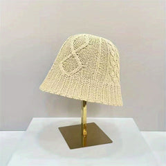 Ribbed Crochet Bucket Hat Solid Hollow Breathable Cloche