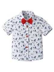 Graffiti Stripe Print Boys Lapel Shirt Summer Casual Top