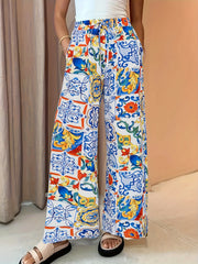 Graphic Print Elastic Waist Straight Leg Pants Women's Clothing
