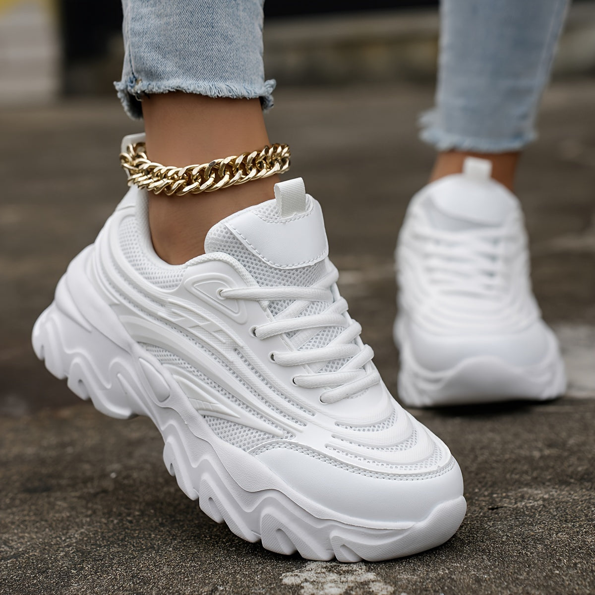 Solid Breathable Comfortable Heighten Chunky Sneakers Casual Versatile
