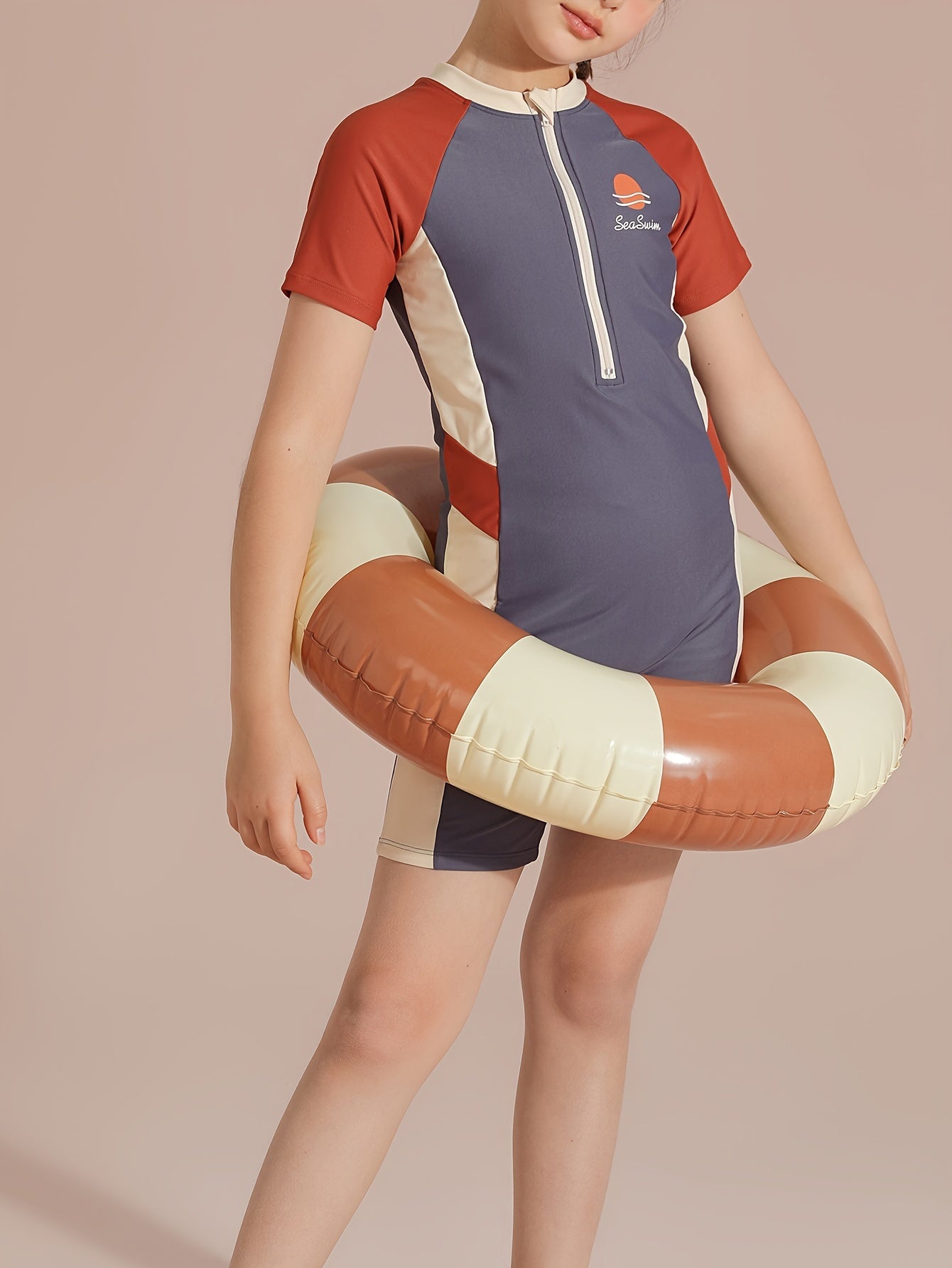 Girls Splicing Short Sleeve T-piece Swimsuit Bathing Suit for Beach Vacation