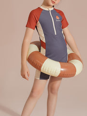 Girls Splicing Short Sleeve T-piece Swimsuit Bathing Suit for Beach Vacation