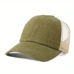 Vintage Ponytail Mesh Breathable Trucker Hat Sun Hat