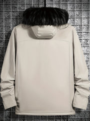 Hooded Winter Jacket Men's Solid Zip Up Padded Jacket