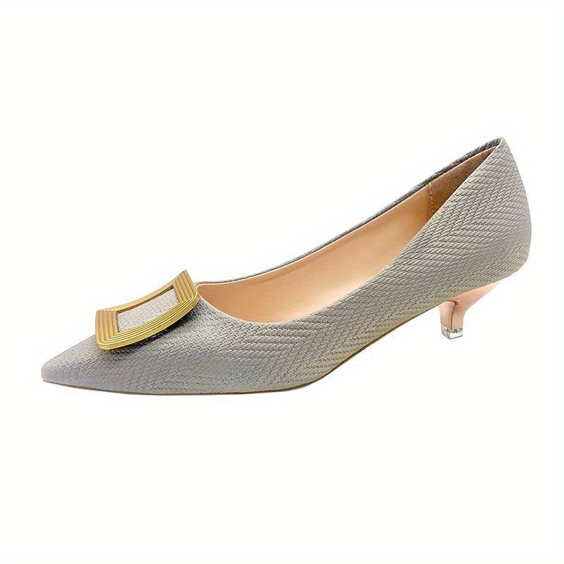 Square Buckle Kitten Heels Pointed Toe Pumps Slip On Versatile Dress Shoes