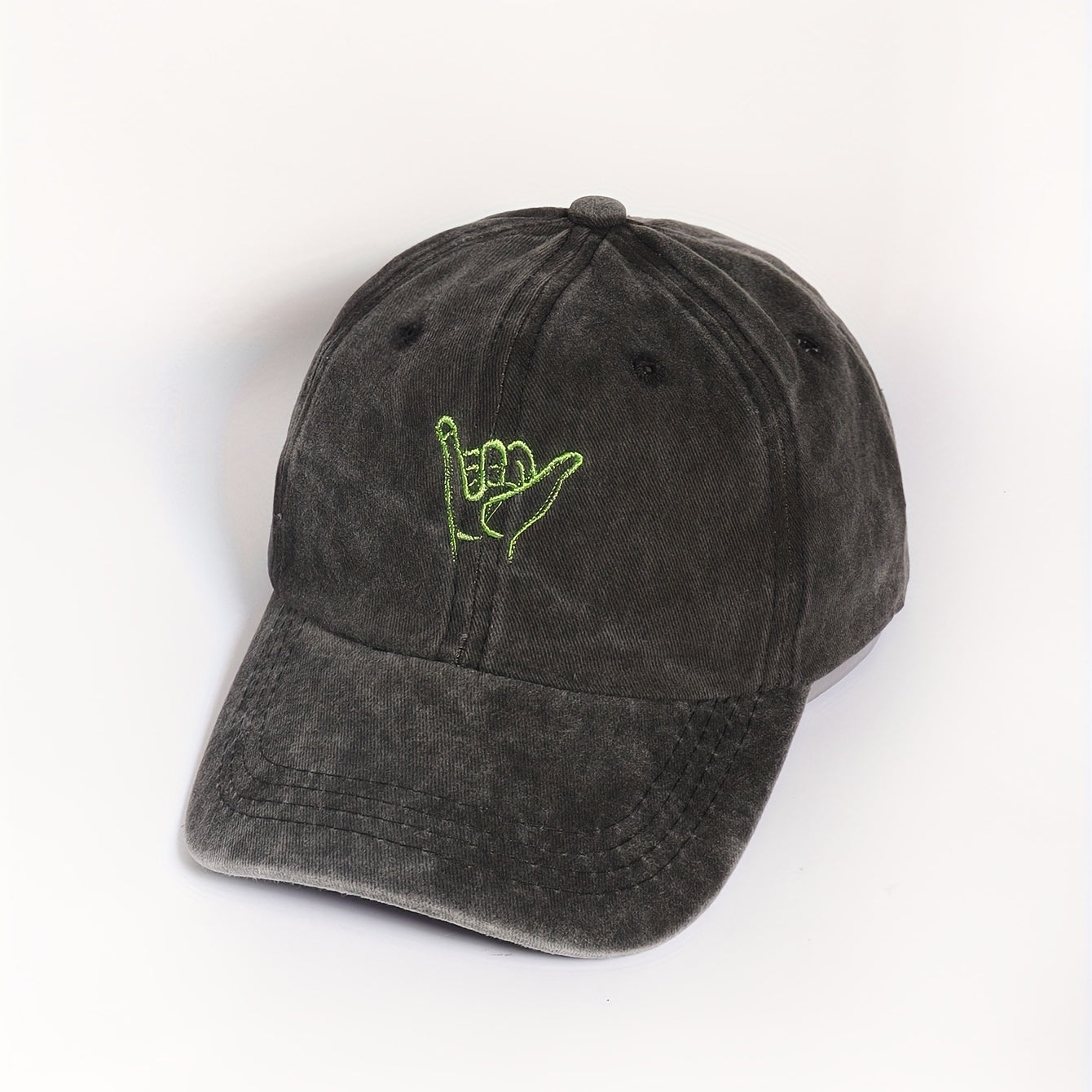 Distressed Embroidery Baseball Cap Gray Washed Unisex Dad Hat