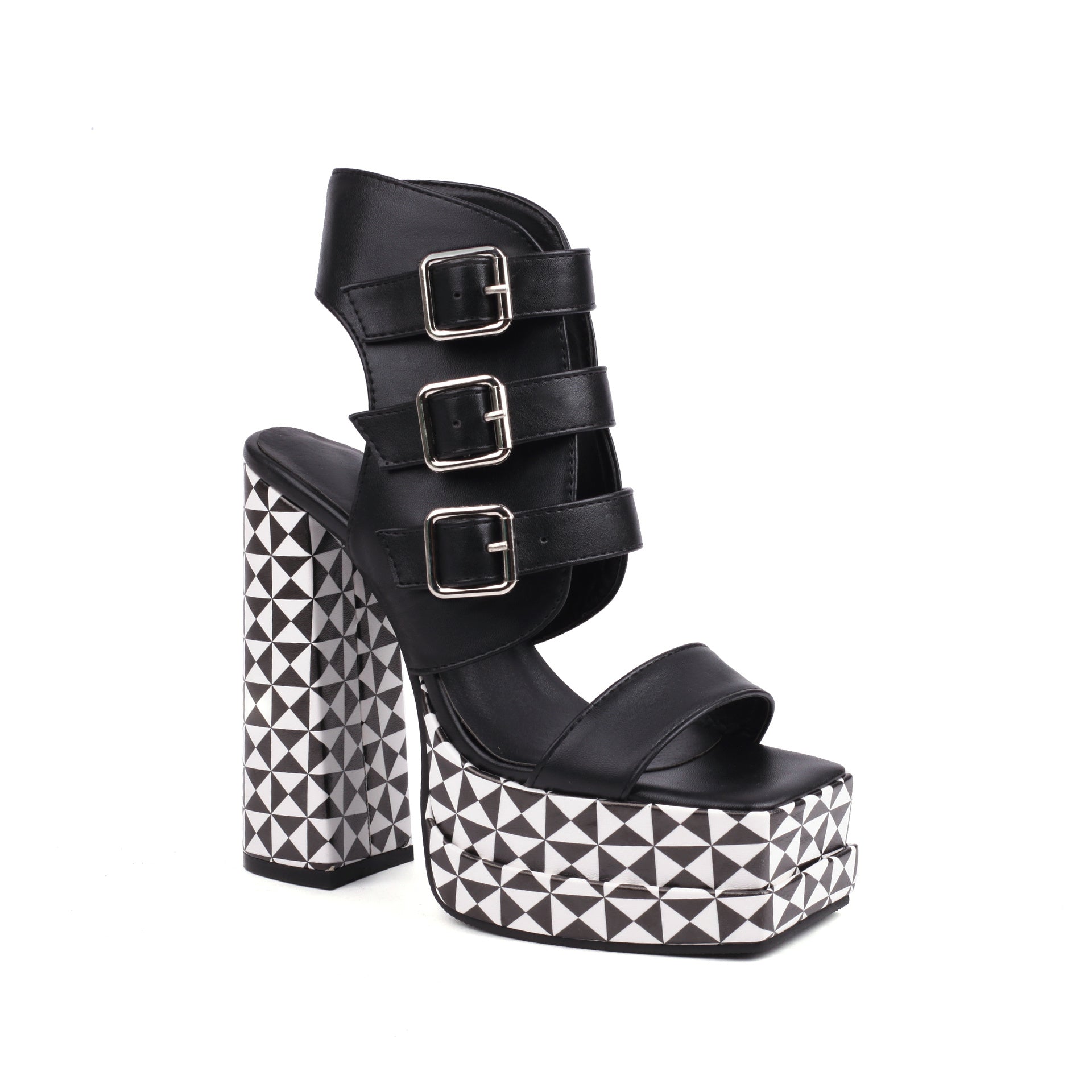 Square Open Toe Strap Platform Pumps for Women