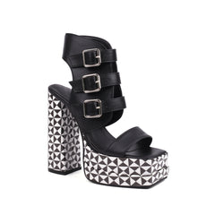 Square Open Toe Strap Platform Pumps for Women