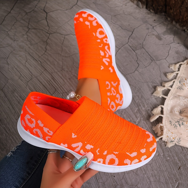 Leopard Print Slip on Sneakers for Women, Non-Slip Walking Shoes
