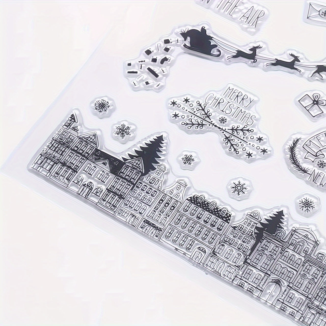 Christmas Santa Claus Snowflake House Transparent Stamp