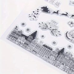Christmas Santa Claus Snowflake House Transparent Stamp
