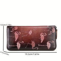 Vintage Flamingo Print Leather Purse for Women Large Capacity Zipper Wallet