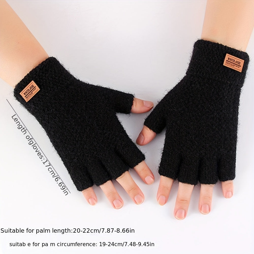 Knitted Alpaca Wool Fingerless Gloves Warm Elastic Driving Gloves