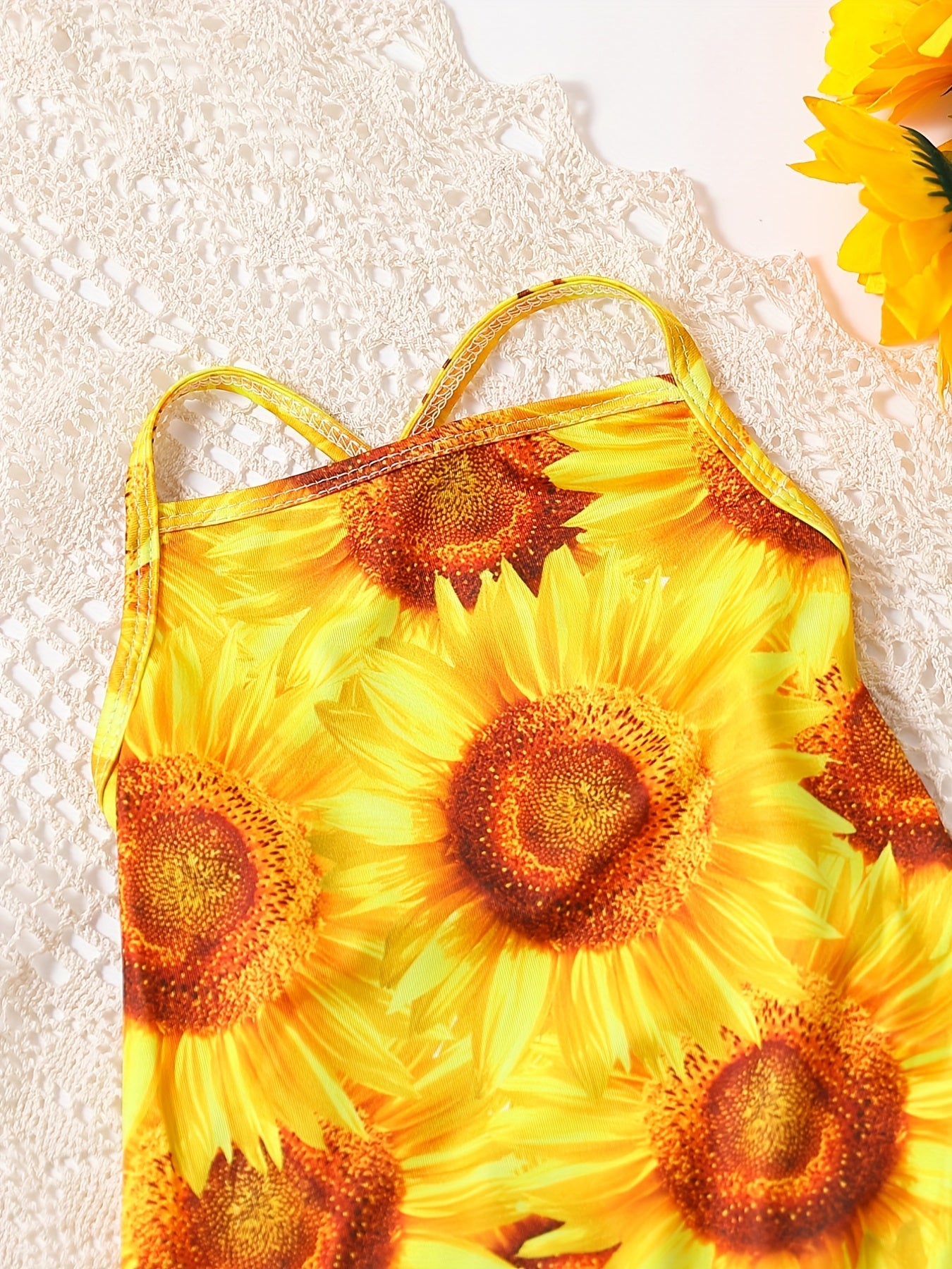 Baby Girls Sunflower Sleeveless One Piece Swimsuit for Summer