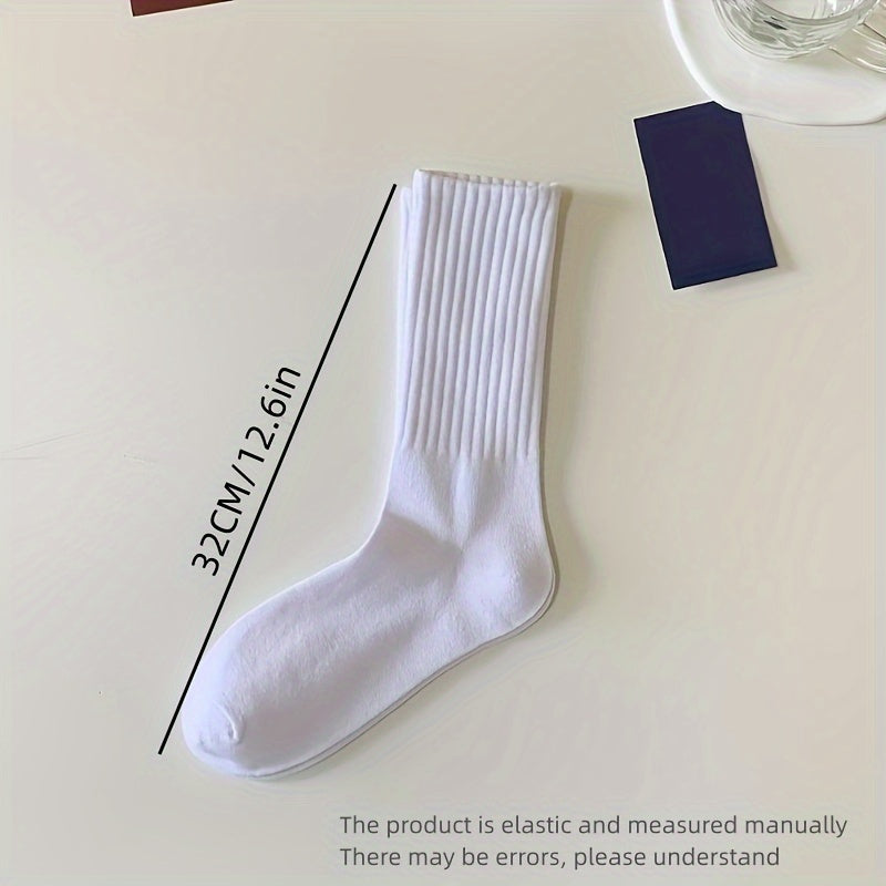 5pairs Casual Plain Socks Breathable Comfy Crew Socks For Men Women