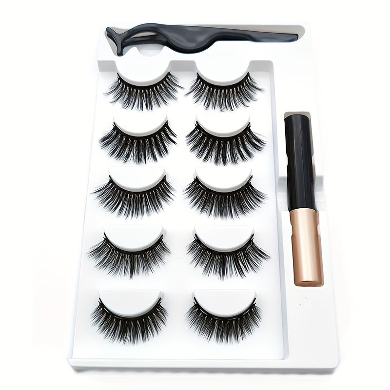 Magnetic Eyeliner & False Eyelashes Set 5 Pairs - Waterproof & Long Lasting