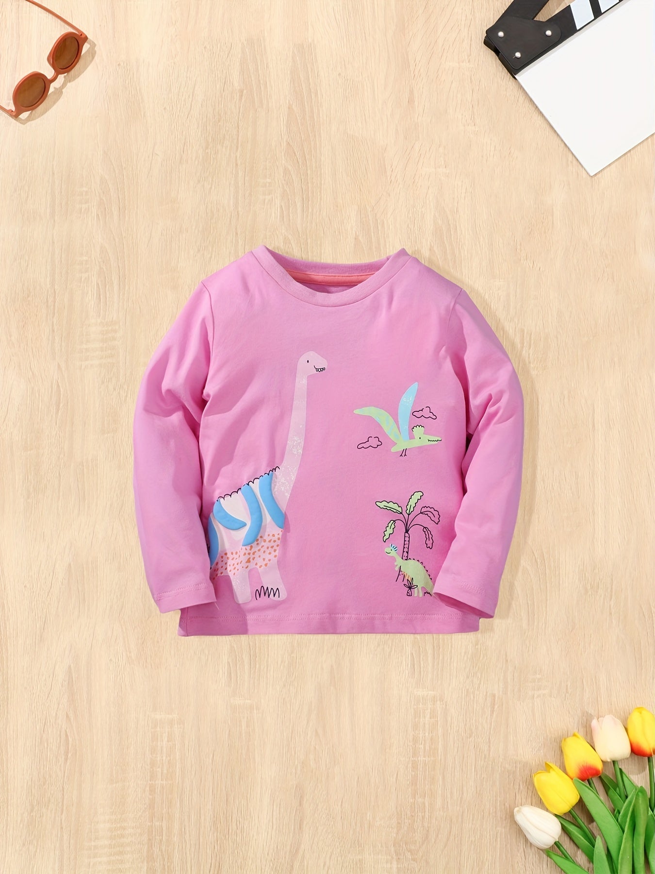 Girls Cartoon Embroidered Long Sleeve Cotton Top