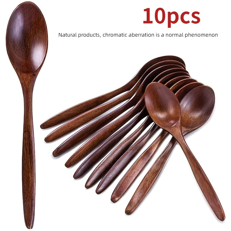 10pcs Wooden Spoons Soup Spoon Set 7 3 Inches Long Handle Natural Table Eating