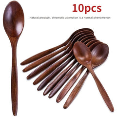 10pcs Wooden Spoons Soup Spoon Set 7 3 Inches Long Handle Natural Table Eating