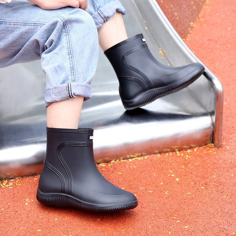 Men's Waterproof High Top Rain Boots Non-Slip Soft Insole