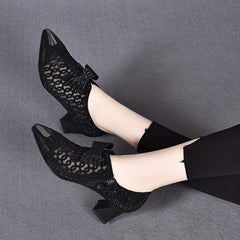 Women's Pointed Toe Low Heel Rhinestone Sandals