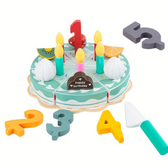 Wooden Birthday Cake Toy Set with Fruit Cream Numbers 1-5 and Candles