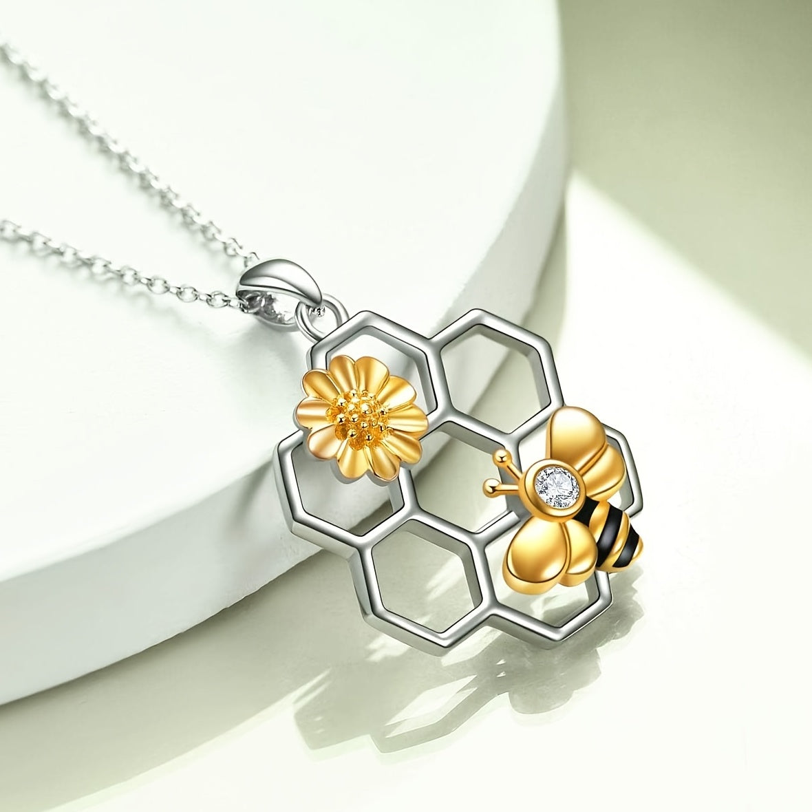 Bee Sunflower Honeycomb Pendant Necklace Women Girls Gift