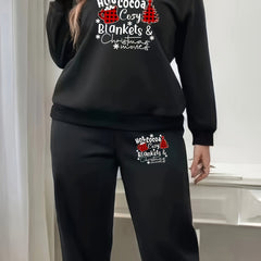 Women's Plus Christmas Tree Print Fleece Pullover & Joggers Set