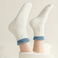 Colorblock Fuzzy Socks Comfy & Warm Mid Tube Socks Women's Stockings