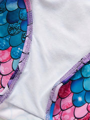 Girls Swimsuit Gradient Fish Scale Print Onesie Swimsuit